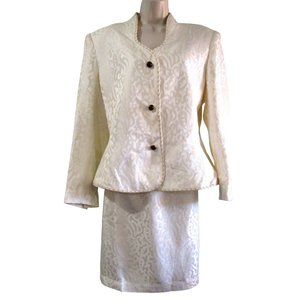 Nolan Miller Ivory White Brocade Skirt Suit Set Vintage 80s Sz 16 Hong Kong GUC